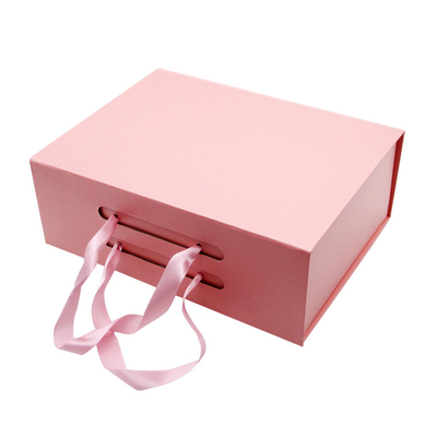 Mewah Disesuaikan Hadiah Kotak Lipat Pita kertas karton keras kotak hadiah Flip Top String Ribbon Handle Kotak Kertas Datar